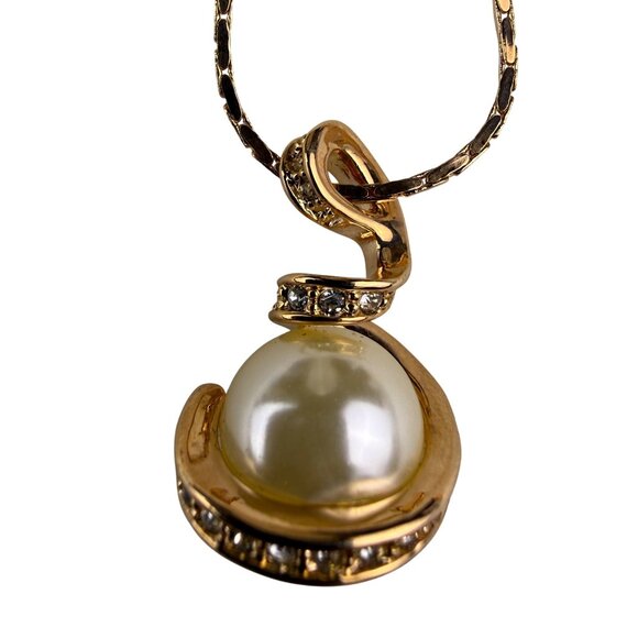 18K RGP Gold Filled Women Gold Tone Faux Pearl Necklace & Earrings Jewelry Set - Picture 3 of 7